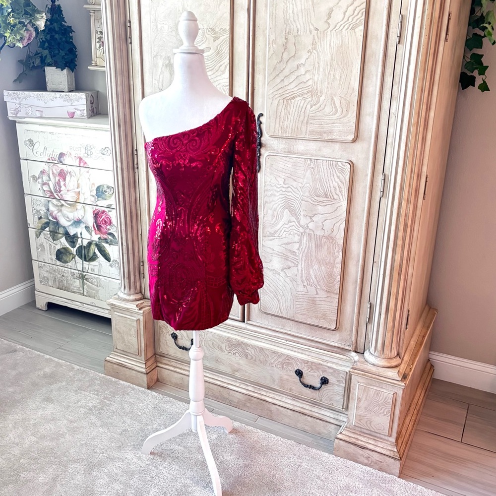 NEW Red Dress, Sequin Dress, Cocktail Dress, One Shoulder, NWOT, Size 0